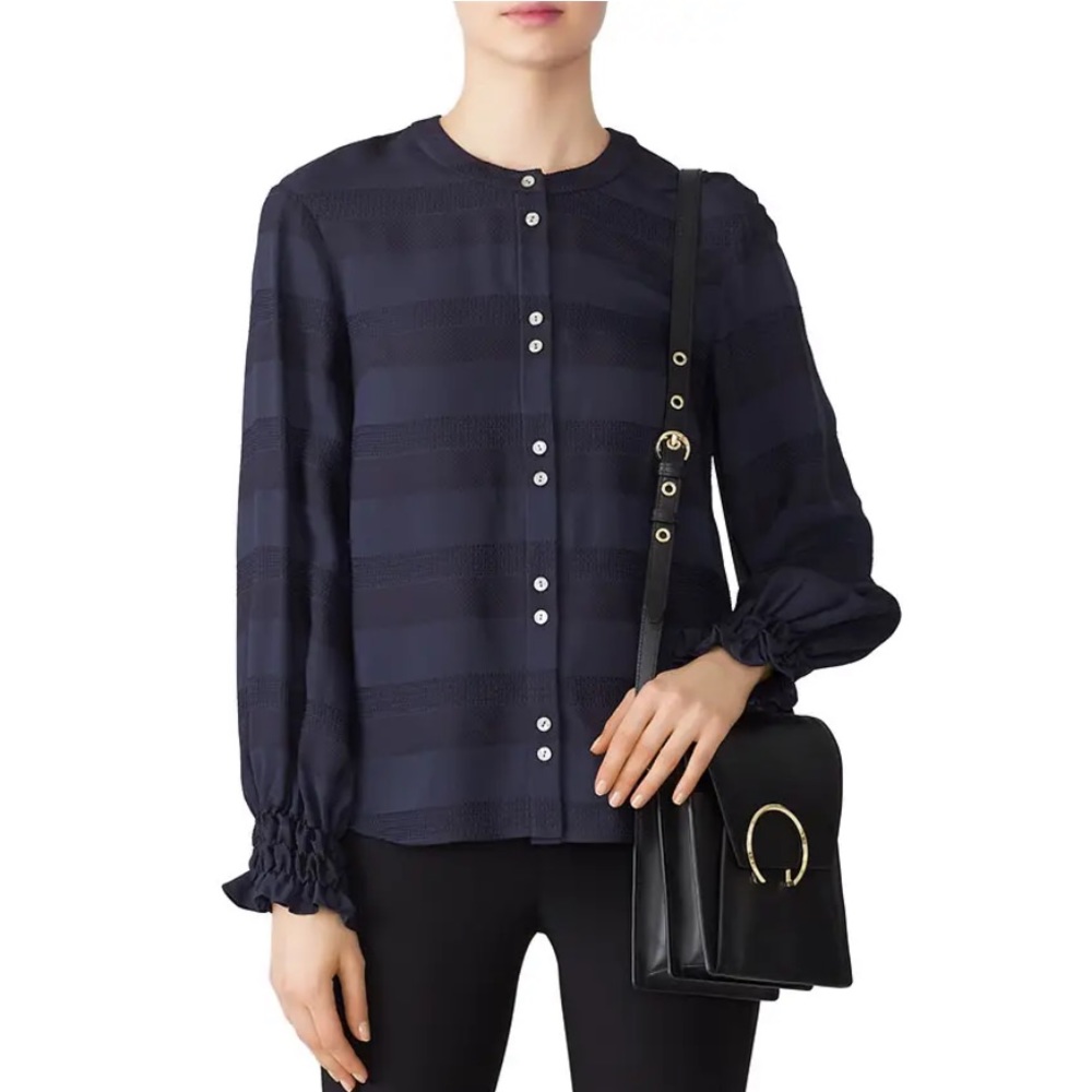 BECKEN navy blue shirred cuff top 4